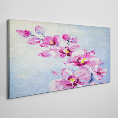 Obraz na plátně Růžové orchideje na modrém pozadí