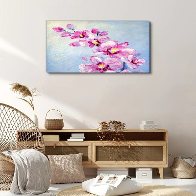 Obraz na plátně Růžové orchideje na modrém pozadí