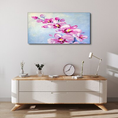 Obraz na plátně Růžové orchideje na modrém pozadí