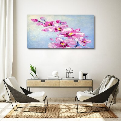 Obraz na plátně Růžové orchideje na modrém pozadí