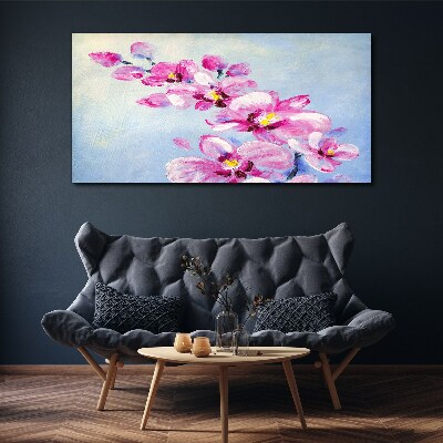 Obraz na plátně Růžové orchideje na modrém pozadí