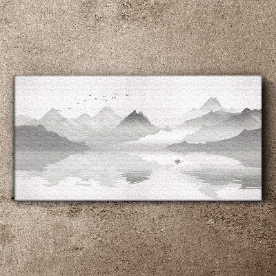 Obraz na plátně Abstrakce Jezero hory ptáků