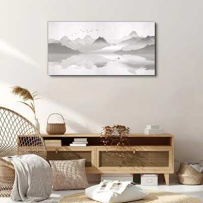 Obraz na plátně Abstrakce Jezero hory ptáků