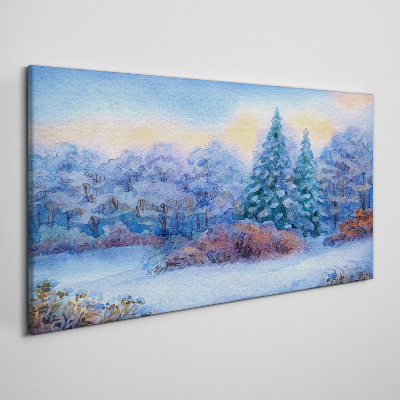 Obraz na plátně Akvarel Snow Strom les