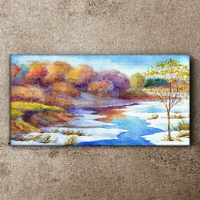 Obraz na plátně Akvarel strom řeka