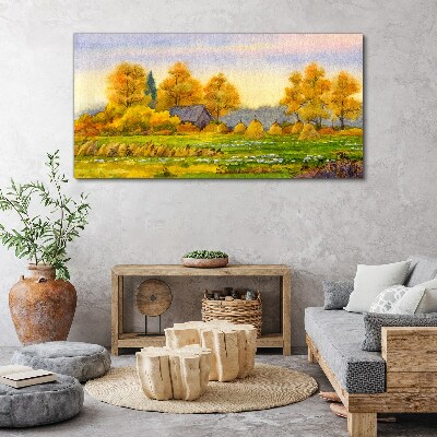 Obraz na plátně Podzimní malba vesnice