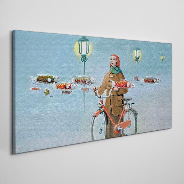 Obraz na plátně Malování žen na kole mlha