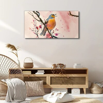 Obraz na plátně větev květiny zvířecí pták