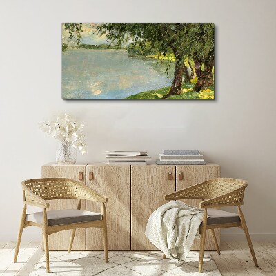 Obraz na plátně Malování jezero stromy