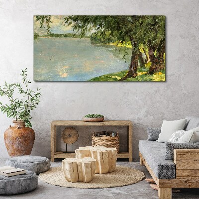 Obraz na plátně Malování jezero stromy
