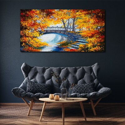 Obraz na plátně Stromy opustí Bridge řeka
