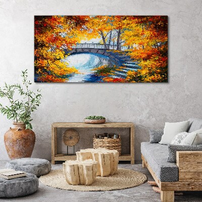 Obraz na plátně Stromy opustí Bridge řeka