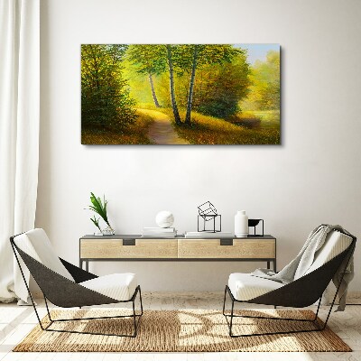 Obraz na plátně Malování lesních stromů cesta
