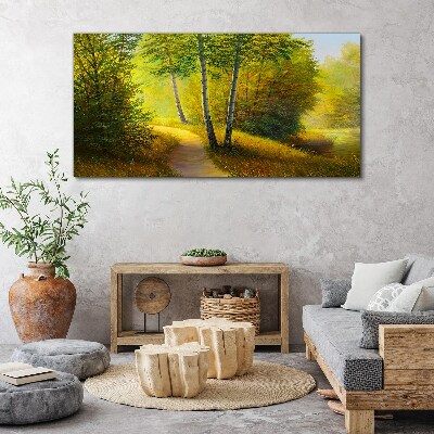 Obraz na plátně Malování lesních stromů cesta