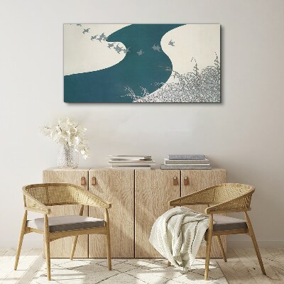 Obraz na plátně Zimní řeka Sněhové ptáky