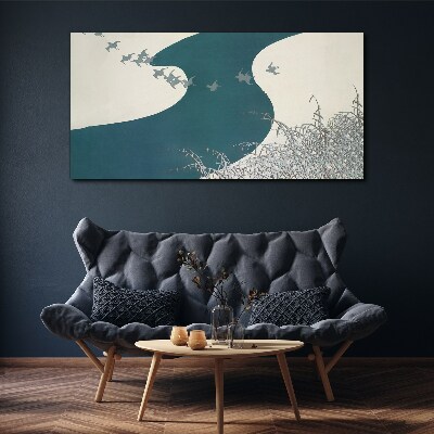 Obraz na plátně Zimní řeka Sněhové ptáky