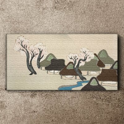 Obraz na plátně Asie vesnice stromy