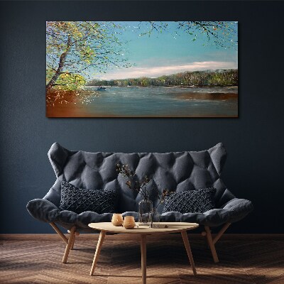 Obraz na plátně Loď voda říční stromy