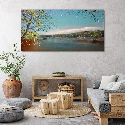 Obraz na plátně Loď voda říční stromy