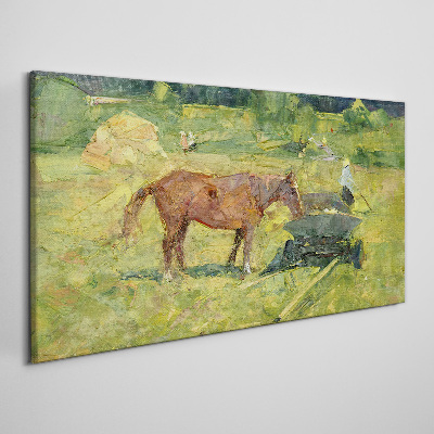 Obraz na plátně Zvířecí koně pole vesnice