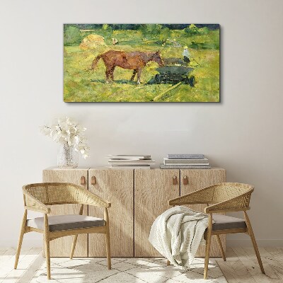 Obraz na plátně Zvířecí koně pole vesnice