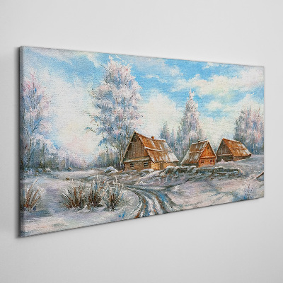 Obraz na plátně Zimní krajina s chatami