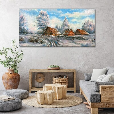 Obraz na plátně Zimní chata strom volně žijících živočichů