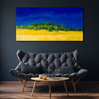 Obraz na plátně Pole malování oblohy stromy