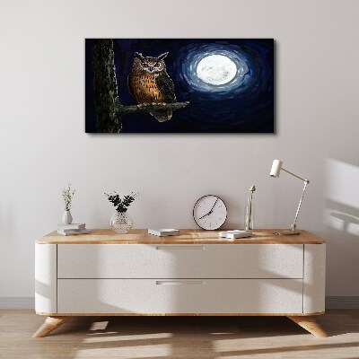 Obraz na plátně strom větev sova noční měsíc