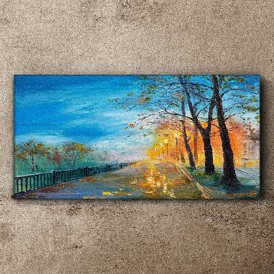 Obraz na plátně Malování stromů parku lampy