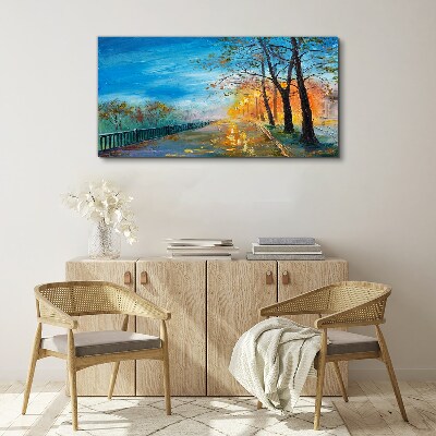 Obraz na plátně Malování stromů parku lampy