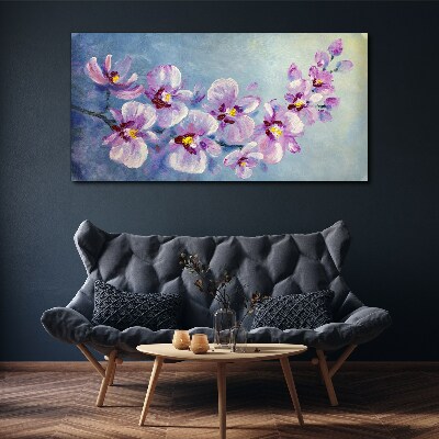 Obraz na plátně Květinové orchideje na modrém pozadí