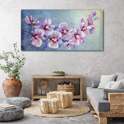 Obraz na plátně Květinové orchideje na modrém pozadí