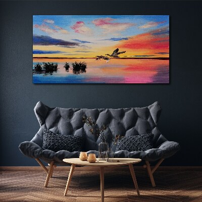 Obraz na plátně Lake Birds Sunset