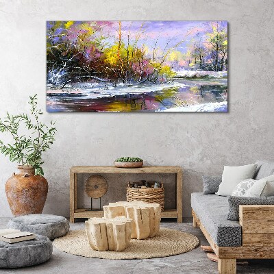 Obraz na plátně Zimní strom řeka volně žijících živočichů