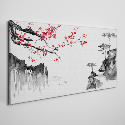 Obraz na plátně Květinové krajiny v japonském stylu