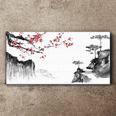 Obraz na plátně Květinové krajiny v japonském stylu