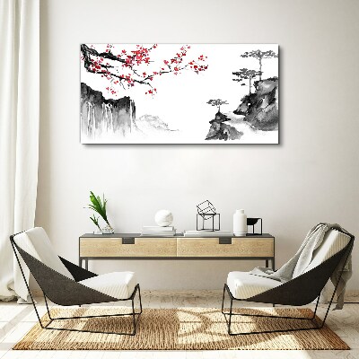 Obraz na plátně Květinové krajiny v japonském stylu