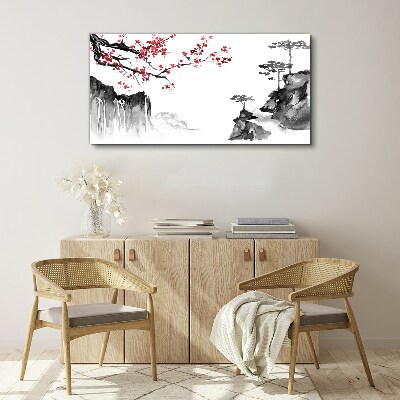Obraz na plátně Květinové krajiny v japonském stylu