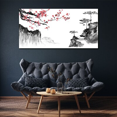 Obraz na plátně Květinové krajiny v japonském stylu