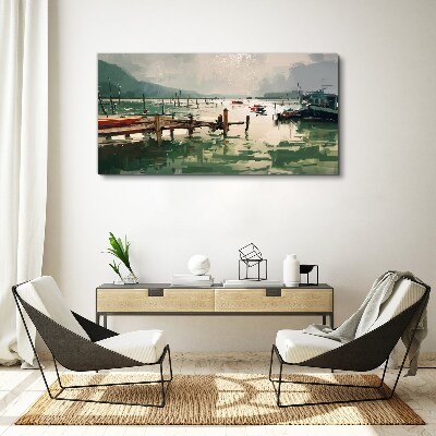 Obraz na plátně Přístav jezera lodí hor