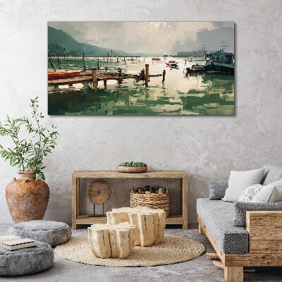 Obraz na plátně Přístav jezera lodí hor