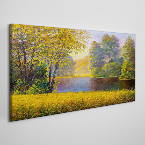 Obraz na plátně Lesní květiny řeka příroda