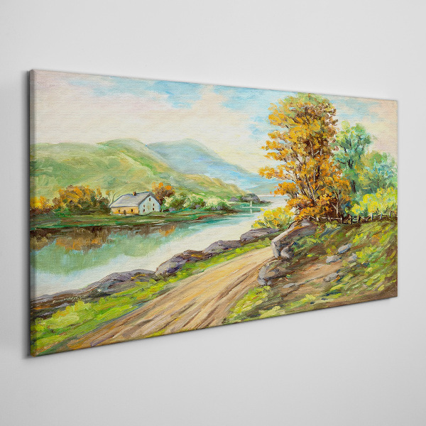 Obraz na plátně Venkov cesta stromu řeky