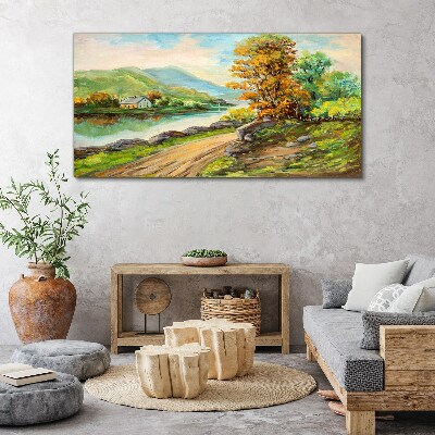 Obraz na plátně Venkov cesta stromu řeky