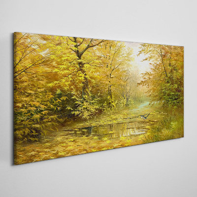 Obraz na plátně Lesní řeka podzimní volně žijících živočichů
