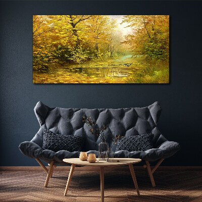 Obraz na plátně Lesní řeka podzimní volně žijících živočichů