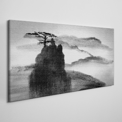 Obraz na plátně Horský strom mlhou