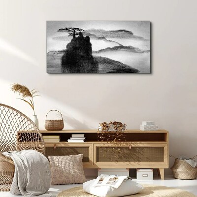 Obraz na plátně Horský strom mlhou