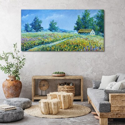 Obraz na plátně Krajina krajina květiny Chata